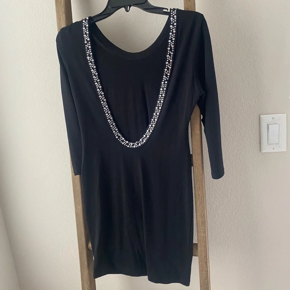 Black mini dress with Rhine stone accents